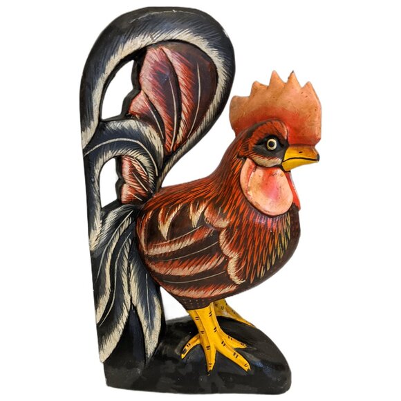 Vintage Hand Carved Rooster Wooden Folk Art Decor Kitchen Farmhouse Rustic - Picture 1 of 9